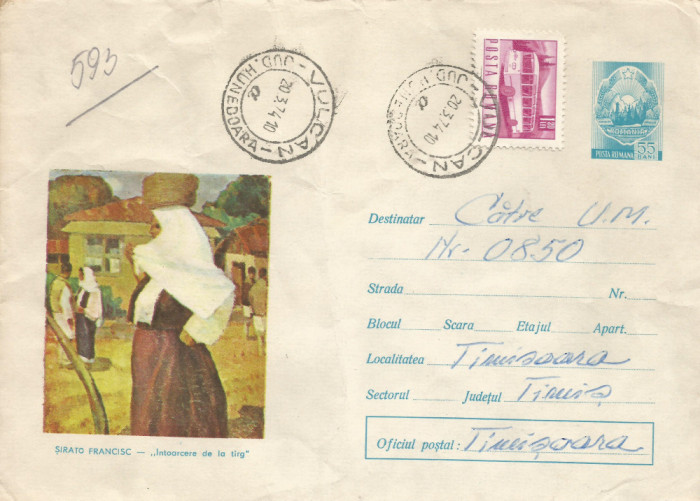 Romania, Sirato Francisc, Intoarcere de la targ, plic, circulat, 1974