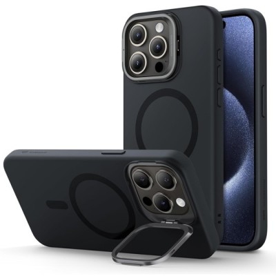 Husa pentru iPhone 15 Pro - ESR Cloud Soft HaloLock Kickstand - Black foto