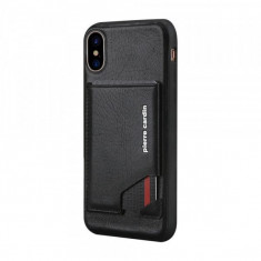 Husa telefon Pierre Cardin iPhone X / XS TPU cu suport carduri din piele naturala Neagra foto