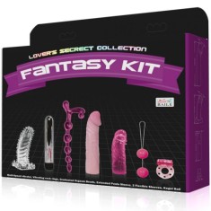 Set kit fantasy, Baile, vibrator argintiu, dildo translucid, inel texturat, lant anal gradat