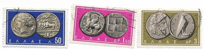 Grecia - Monede grecesti vechi - Culori noi - 1963, valori obliterate