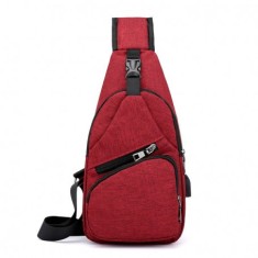 Geanta crossbody, umar sau piept cu port de incarcare USB rosu