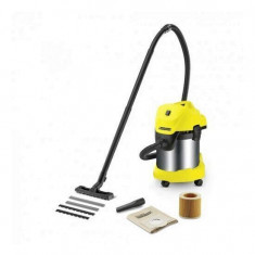 Aspirator multifunctional Karcher WD 3 Premium, Aspirare umeda si uscata, 17 l, Furtun 2 m, 1000 W, Sac filtru din hartie, Functie de suflare, Galben foto