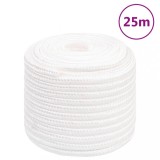 VidaXL Fr&acirc;nghie de barcă, alb complet, 16 mm, 25 m, polipropilenă