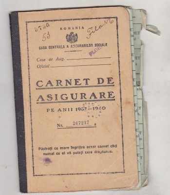 bnk div - Carnet de asigurare 1937-1940 foto