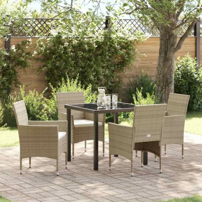 vidaXL Set de masă pentru grădină cu pernă 5 pcs Bej Rattan poli 3379738 foto