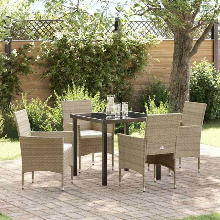 vidaXL Set de masă pentru grădină cu pernă 5 pcs Bej Rattan poli 3379738