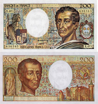 FRANTA █ bancnota █ 200 Francs █ 1989 █ P-155c █ UNC █ necirculata foto