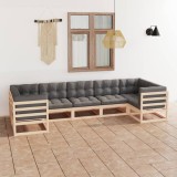 Cumpara ieftin Set mobilier de grădină cu perne, 7 piese, lemn masiv de pin