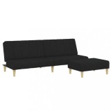 Canapea extensibila cu taburet, 2 locuri, negru, textil