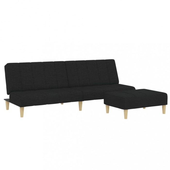 Canapea extensibila cu taburet, 2 locuri, negru, textil