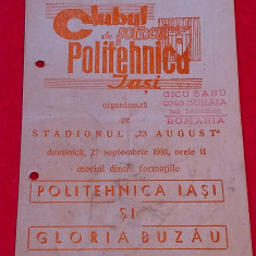 Program meci fotbal POLITEHNICA IASI - GLORIA BUZAU (27.09.1981)