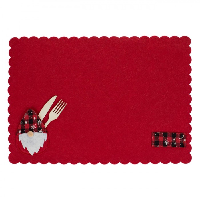 Suport Farfurii, Model Gnome de Crăciun, Roșu, 43x30cm, Fier de Tac&acirc;muri, Material P&acirc;slă