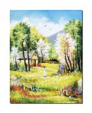 Cumpara ieftin Tablou peisaj cu copaci infloriti pictat manual, O zi minunata, 50x40cm ulei pe panza, Constantin Feraru