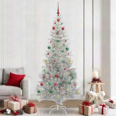 vidaXL Brad de Crăciun cu 300 LED cu suport Argintiu 240 cm PET 3396700