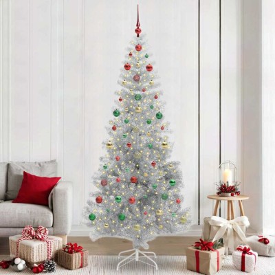 vidaXL Brad de Crăciun cu 300 LED cu suport Argintiu 240 cm PET 3396700 foto