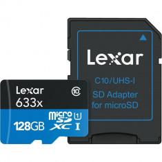 Card de memorie Lexar MicroSDXC 128GB Class 10 UHS-I + Adaptor SD foto