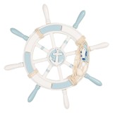 Carma barca decorativa lemn albastru alb &Oslash; 34x3 cm