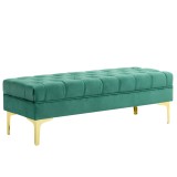 HOMCOM Bancă Hol, cu Husă Capitonată din Catifea cu Picioare Metalice pentru intrare, dormitor sau sufragerie, 118x45x42 cm, Verde | Aosom Romania