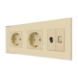 Priza Dubla Schuko + TV + Internet cu Rama Din Sticla LUXION SmartElectro IntelligentHouse