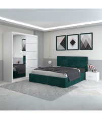 Dormitor Filip Verde Cu Pat Tapitat Stofa 180x200cm