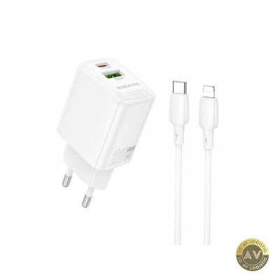 Incarcator Retea Cu Cablu Lightning Borofone BN27 Fuente 20W 3A 1 x USB-A - 1 x USB-C Alb foto