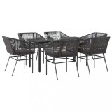 Gossi set de sufragerie de gradina 7 piese neagra sticla polirattan