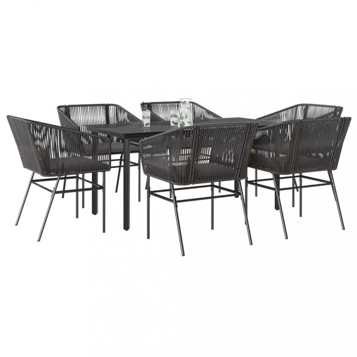 Gossi set de sufragerie de gradina 7 piese neagra sticla polirattan