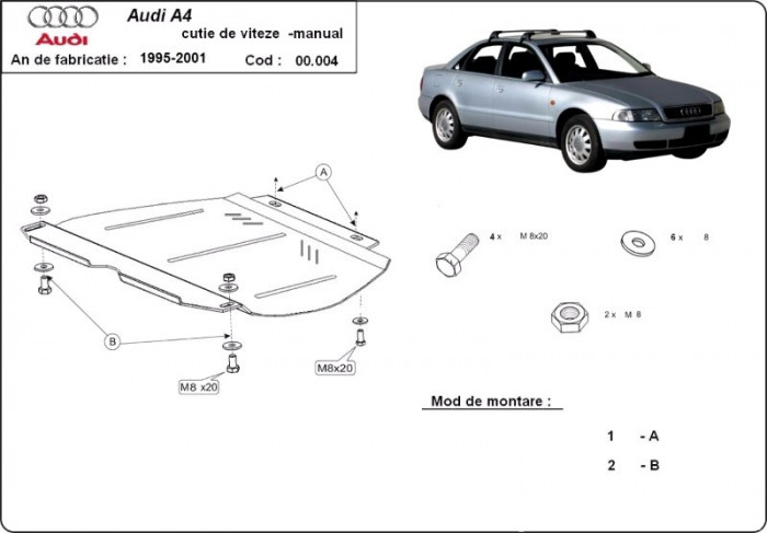 Scut metalic pentru cutia de viteze manuala Audi A4 B5 1994-2001