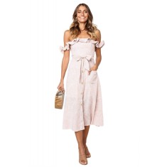 W587-5 Rochie lunga de vara cu decolteu bardot