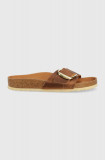 Birkenstock slapi de piele MADRID BIG BUCKLE femei, culoarea maro, 1006524