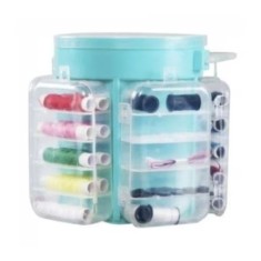 Trusa de cusut si croitorie, portabila, cu 200 piese, si organizator din plastic cu maner, albastru