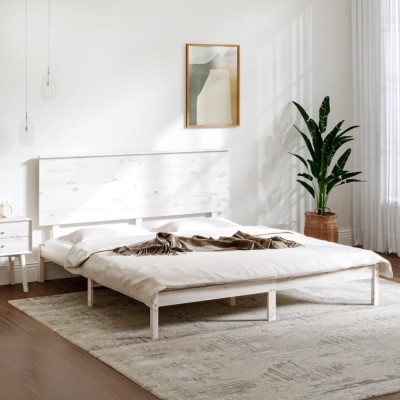 vidaXL Cadru de pat King Size, alb, 150x200 cm, lemn masiv 3104809 foto