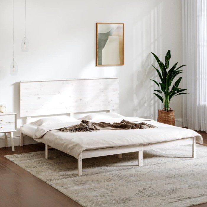 vidaXL Cadru de pat King Size, alb, 150x200 cm, lemn masiv 3104809