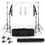 Cumpara ieftin Studio Foto-Video Profesional Complet 2 x Softbox 150W, Suport Fundal cu Panza Alba, 4 Cleme si 2 Genti de Transport