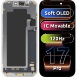Display cu Touchscreen MP compatibil cu Apple iPhone 17 Pro, cu Rama, Versiune Soft OLED FHD 120Hz IC Movable, Negru