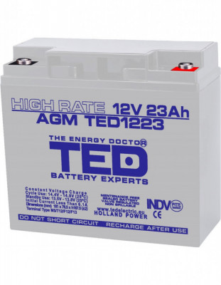 Acumulator AGM VRLA 12V 23A High Rate 181mm x 76mm x h 167mm M5 TED Battery Expert Holland TED003362 (2) SafetyGuard Surveillance foto