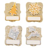 Set Etichete Cadou Crăciun, Holografice 3D, Aurii Argintii, Strass, 5.5x6.5cm, 4 Bucăți, Oem
