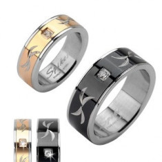 Inel din oțel inoxidabil - bandă cu zirconiu și gravuri - Marime inel: 69