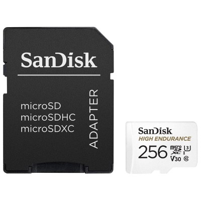 SanDisk - Memory Card High Endurance (SDSQQNR-256G-GN6IA) - with Adapter, MicroSDXC, 256GB, Class 10, Read 100MB/s - White foto