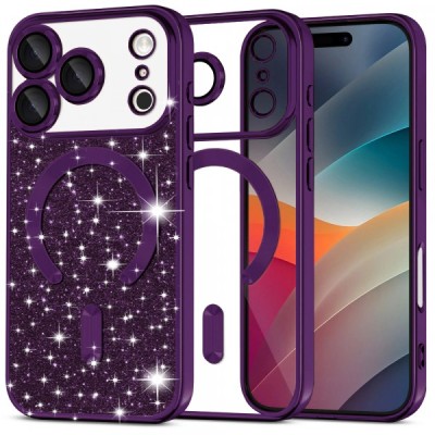 Husa MagSafe pentru Apple iPhone 17 Pro Max, Techsuit, Luxury Glitter, Mov Inchis foto