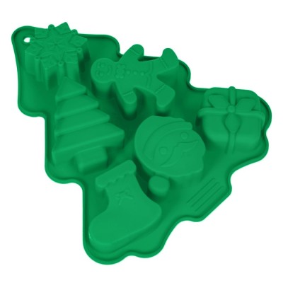 Formă Copt Crăciun, Silicon, Verde, 6 Compartimente, 18.5x22x2.5 cm foto
