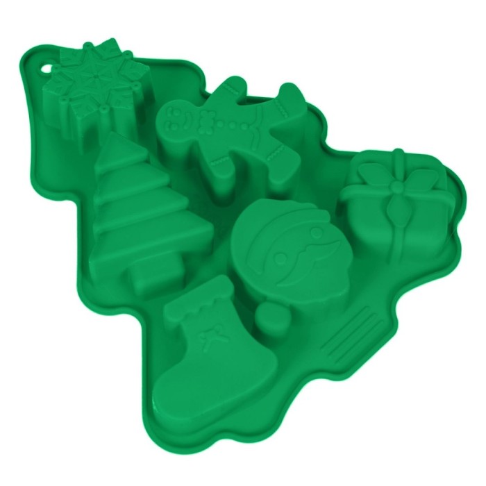 Formă Copt Crăciun, Silicon, Verde, 6 Compartimente, 18.5x22x2.5 cm
