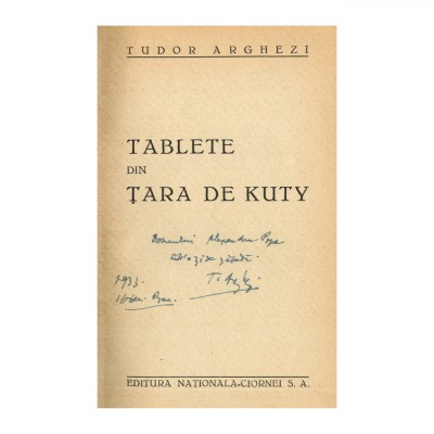 Tudor Arghezi, Tablete din Țara de Kuti, cu dedicație foto