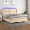 vidaXL Pat cu arcuri, saltea și LED, crem, 180x200 cm, textil 3139218