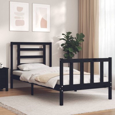 vidaXL Cadru de pat cu tăblie Small Single, negru, lemn masiv foto