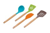 Cumpara ieftin Set 4 ustensile pentru gatit lemn silicon multicolor 32 cm