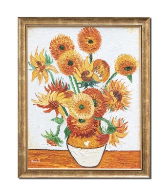 Tablou celebru inramat pictat manual, Vaza cu floarea soarelui, 55x45cm ulei pe panza reproducere Vincent van Gogh foto