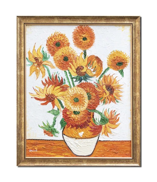Tablou celebru inramat pictat manual, Vaza cu floarea soarelui, 55x45cm ulei pe panza reproducere Vincent van Gogh