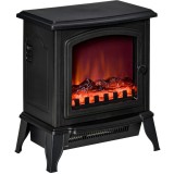 HOMCOM Șemineu Electric Portabil 1000W/2000W din ABS și Sticlă Negru | Aosom Romania